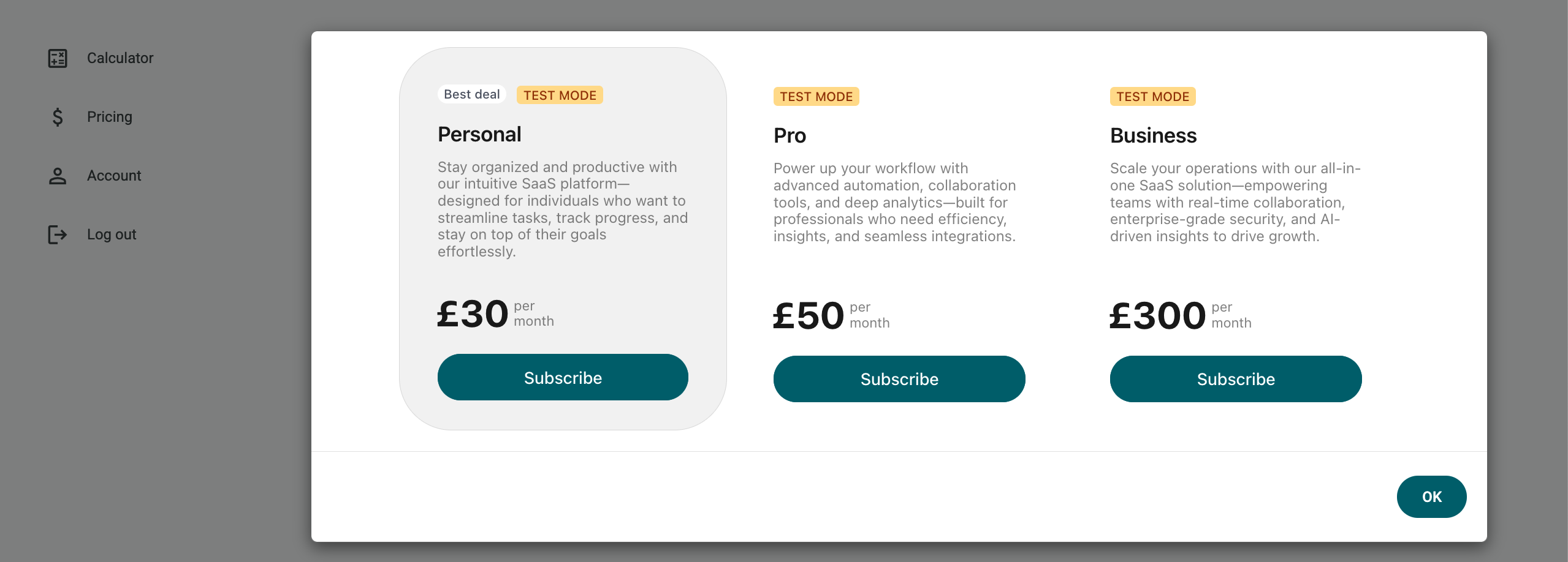 Stripe&rsquo;s pricing table functionality in the SaaS template app