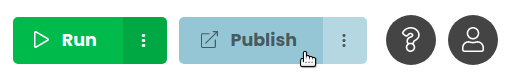 Screenshot of the Run and Publish buttons at the top of the Anvil Editor