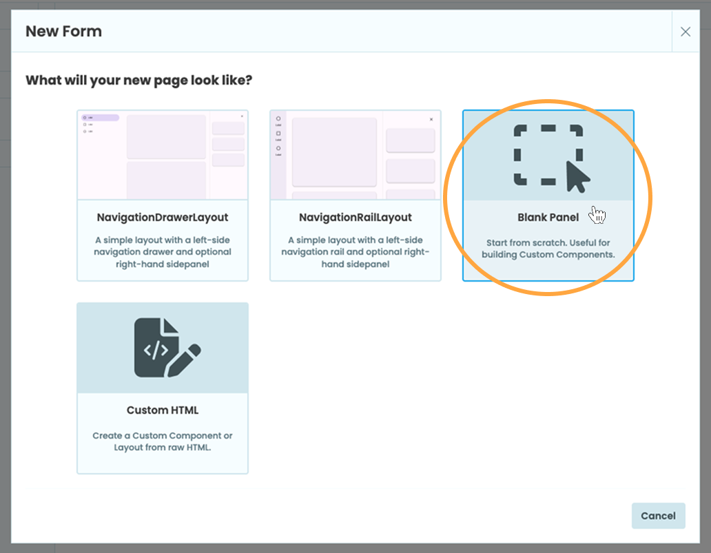 Start with a Blank Panel Form