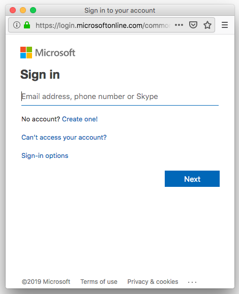 The Microsoft Single Sign-On window.