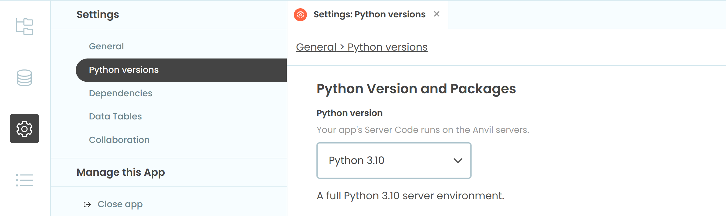 Selecting a Python server runtime