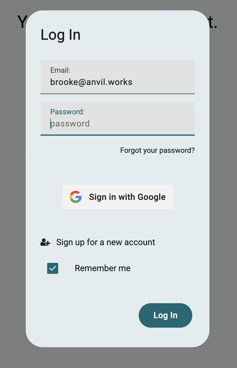 Screenshot of the login form.
